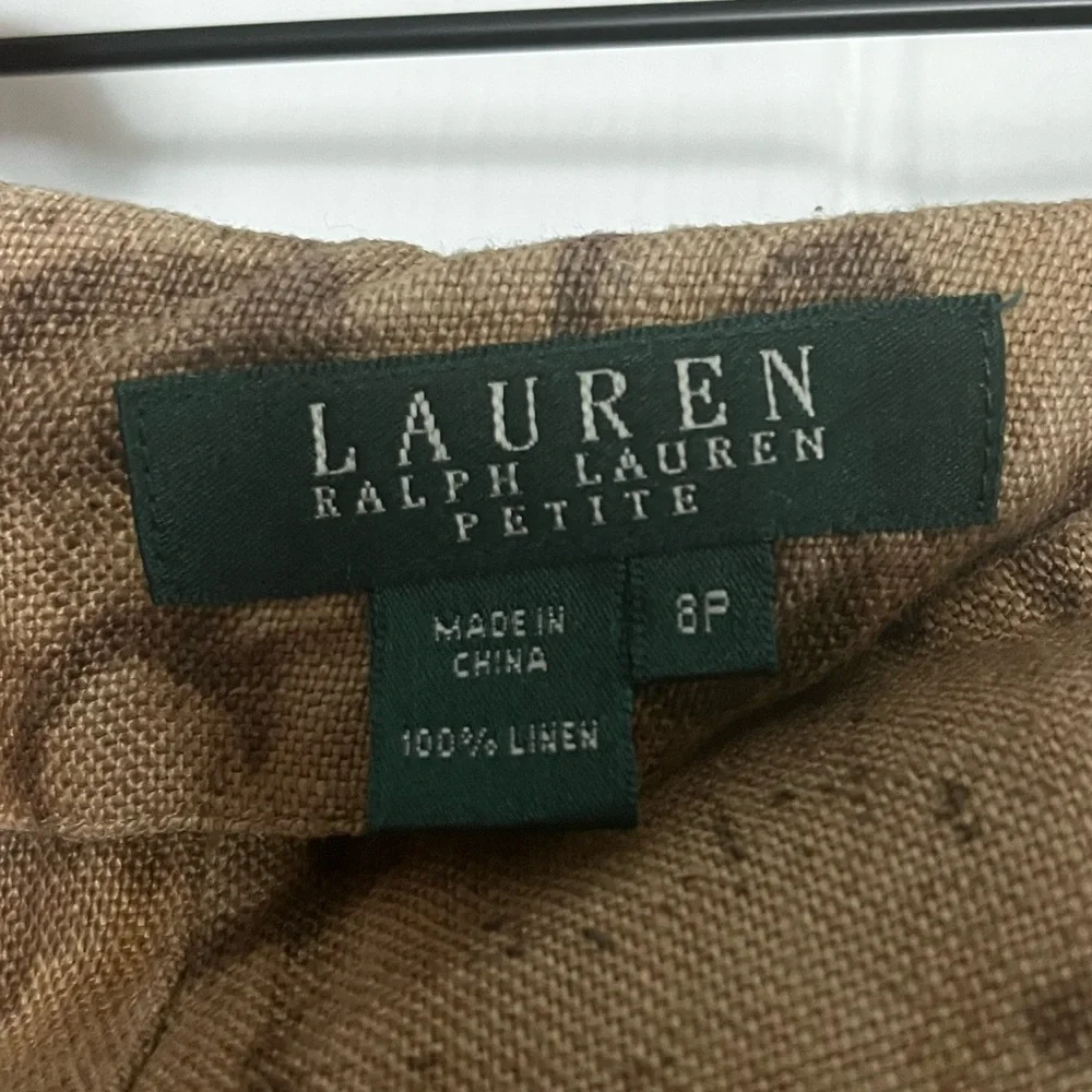 Ralph Lauren Tan and Brown Floral Midi linen Skirt